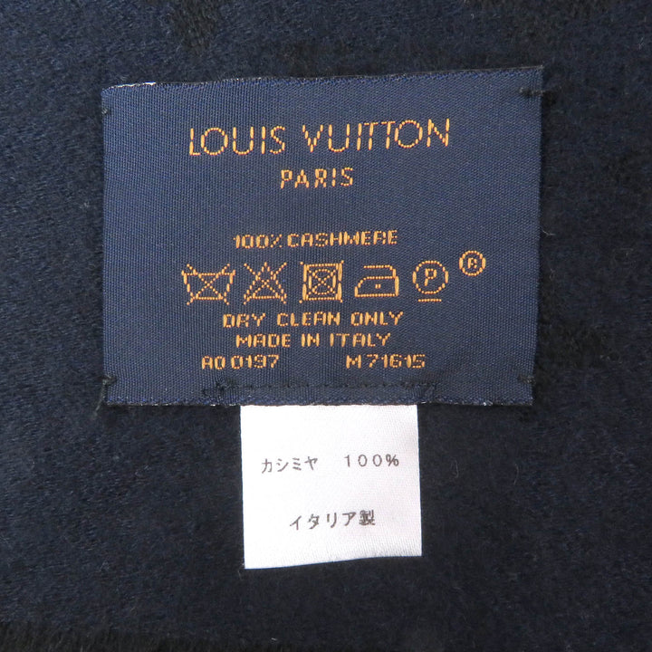 美品□LOUIS VUITTON ルイヴィトン M71615 カシミヤ100％ モノグラム フリンジ ストール マフラー ブラック ネイビー イタリア製正規品