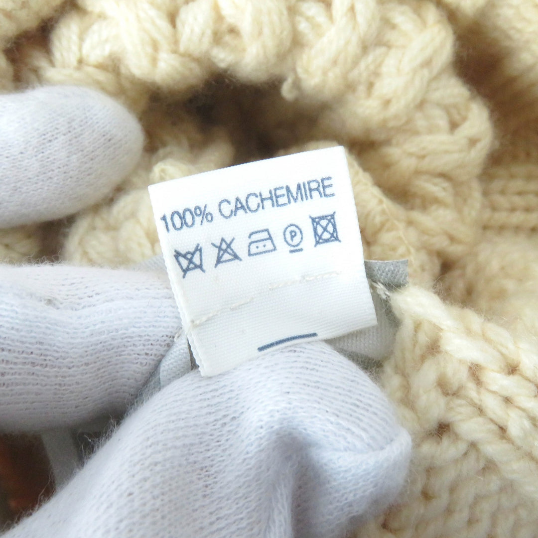 良品△CHANEL シャネル SPORTS カシミヤ100％ ココマークプレート ニット帽 ニットキャップ アイボリー スコットランド製 レディース