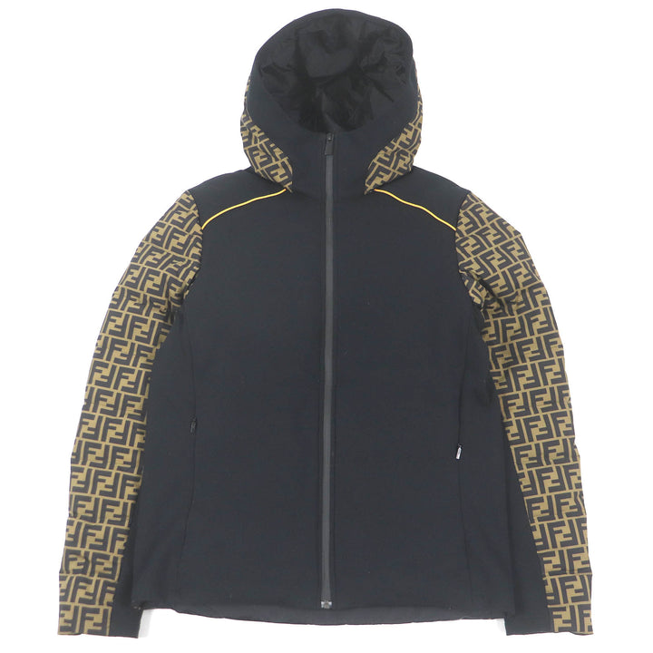 美品□FENDI フェンディ 19AW FAA641 FFロゴ ズッカ 素材切替 フーデッド ダウンジャケット ブラウン ブラック 46 イタリア製 正規品