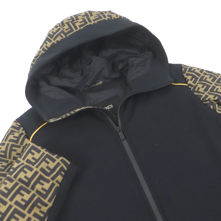 美品□FENDI フェンディ 19AW FAA641 FFロゴ ズッカ 素材切替 フーデッド ダウンジャケット ブラウン ブラック 46 イタリア製 正規品