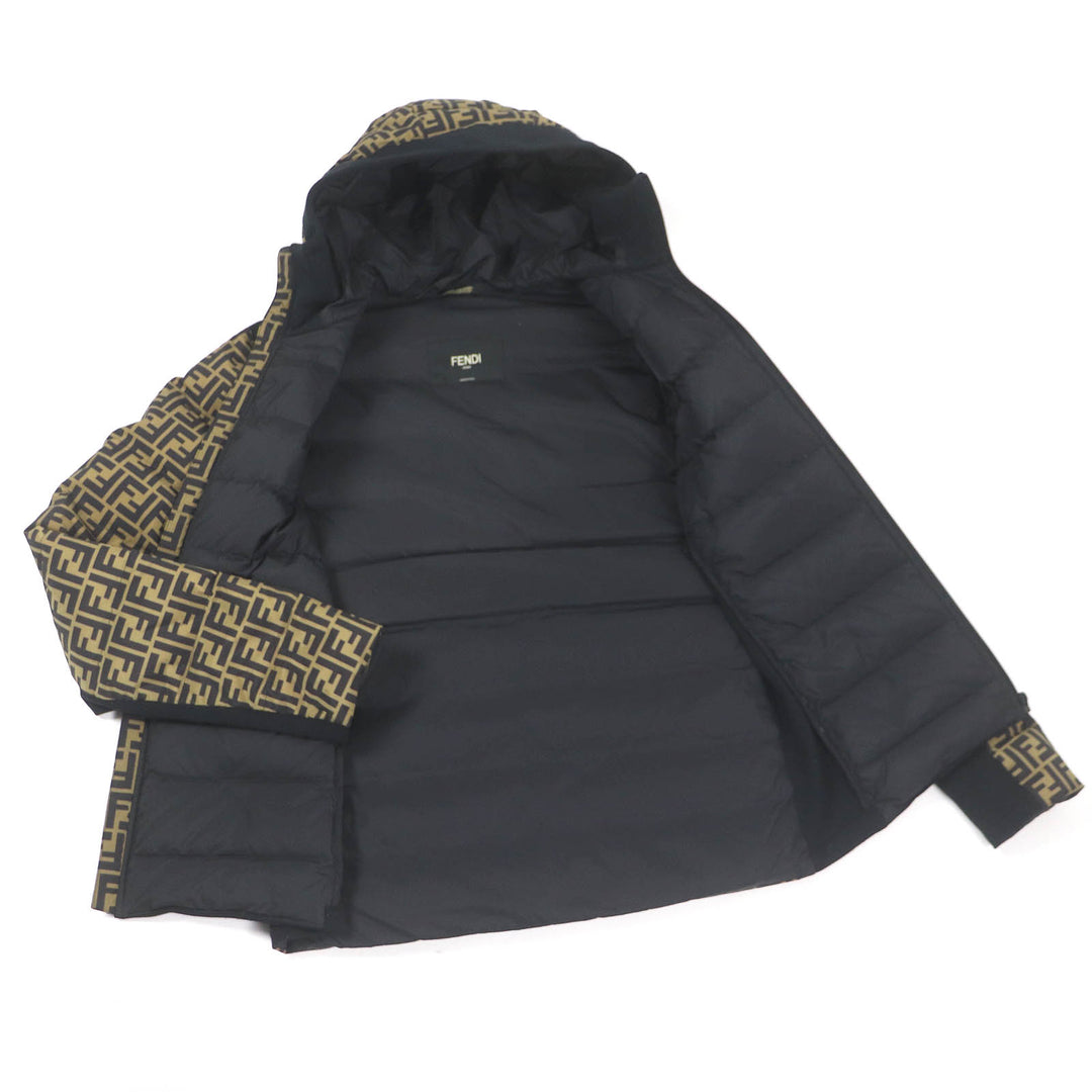 美品□FENDI フェンディ 19AW FAA641 FFロゴ ズッカ 素材切替 フーデッド ダウンジャケット ブラウン ブラック 46 イタリア製 正規品