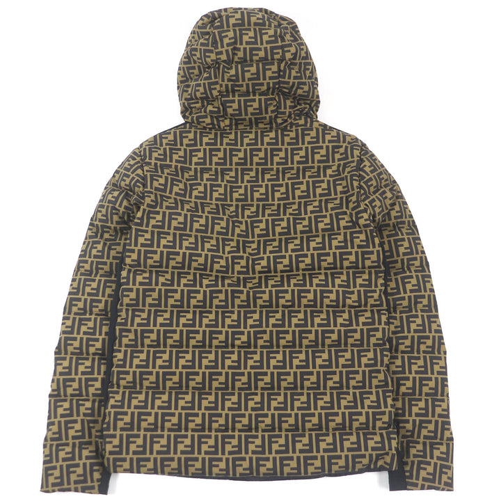 美品□FENDI フェンディ 19AW FAA641 FFロゴ ズッカ 素材切替 フーデッド ダウンジャケット ブラウン ブラック 46 イタリア製 正規品
