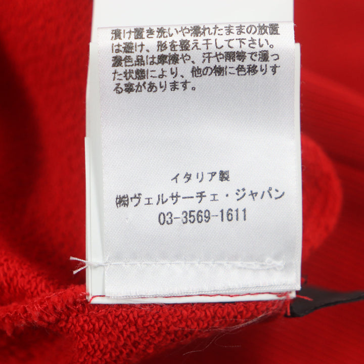 美品▼VERSACE ヴェルサーチ コットン100% メデューサプリント ロゴ刺繍 フーディ プルオーバー パーカー レッド S 伊製 正規品 メンズ