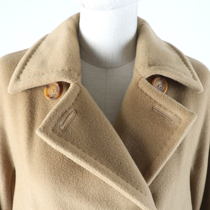 美品★Max Mara マックスマーラ カシミヤ混 白タグ 50周年限定 ロゴボタン付 ダブルブレスト ロング コート 38 ハンガー・ガーメント付