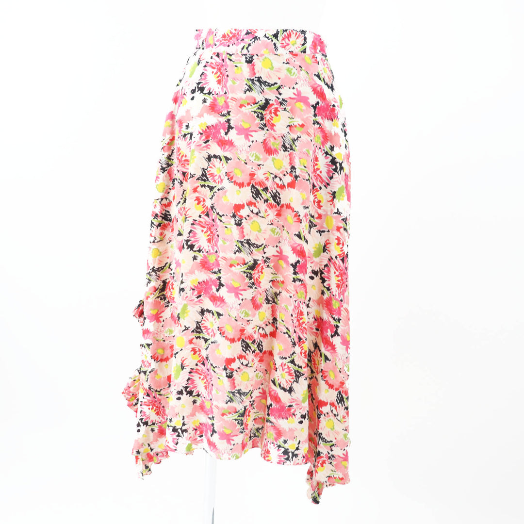 極美品◎Stella McCartney ステラマッカートニー 21SS 602927 シルク100％ フローラルプリント ロングフレアスカート ピンク系 34 正規品