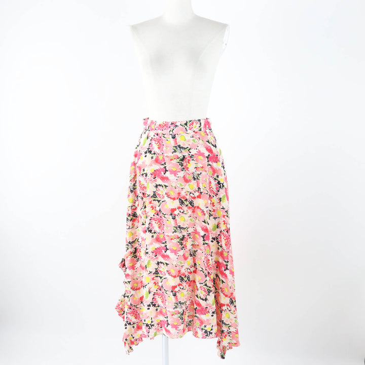 極美品◎Stella McCartney ステラマッカートニー 21SS 602927 シルク100％ フローラルプリント ロングフレアスカート ピンク系 34 正規品