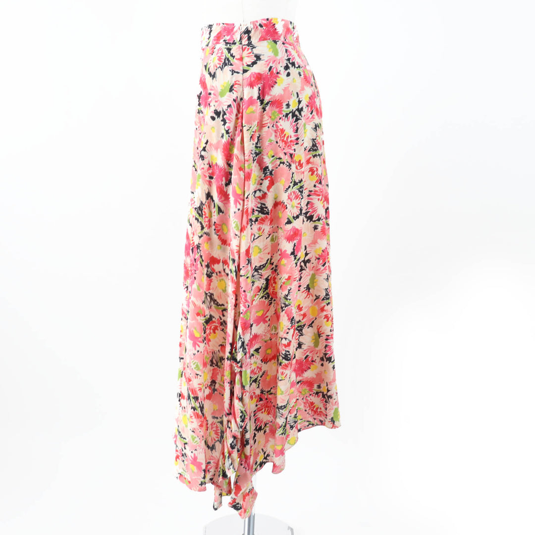 極美品◎Stella McCartney ステラマッカートニー 21SS 602927 シルク100％ フローラルプリント ロングフレアスカート ピンク系 34 正規品