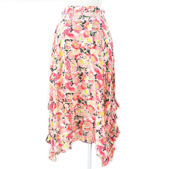 極美品◎Stella McCartney ステラマッカートニー 21SS 602927 シルク100％ フローラルプリント ロングフレアスカート ピンク系 34 正規品