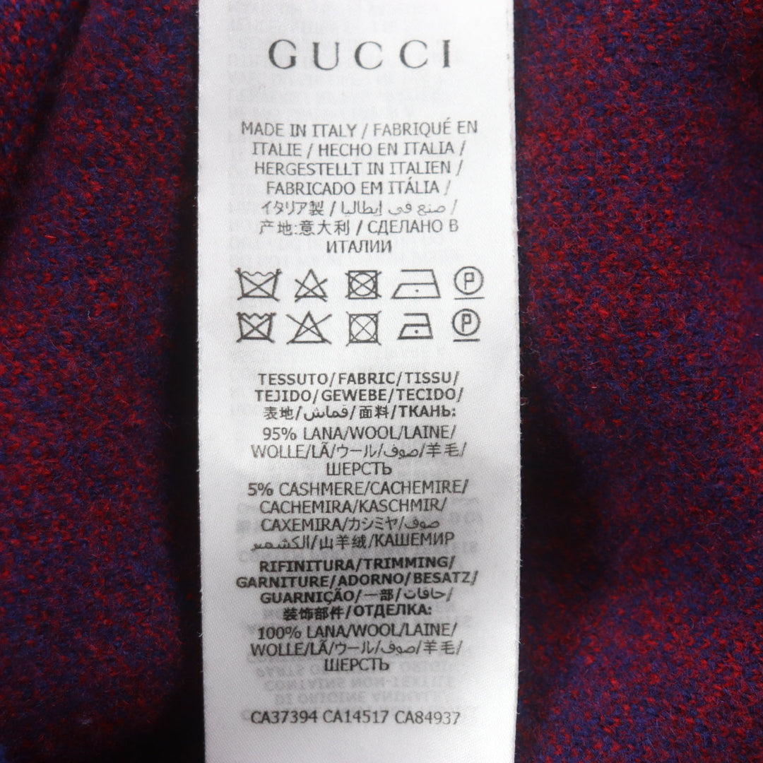 極美品▼GUCCI グッチ 597724 ウール カシミヤ GG柄 Vネック ロゴ入りシェルボタン カーディガン ブルー レッド M 伊製 正規品 メンズ