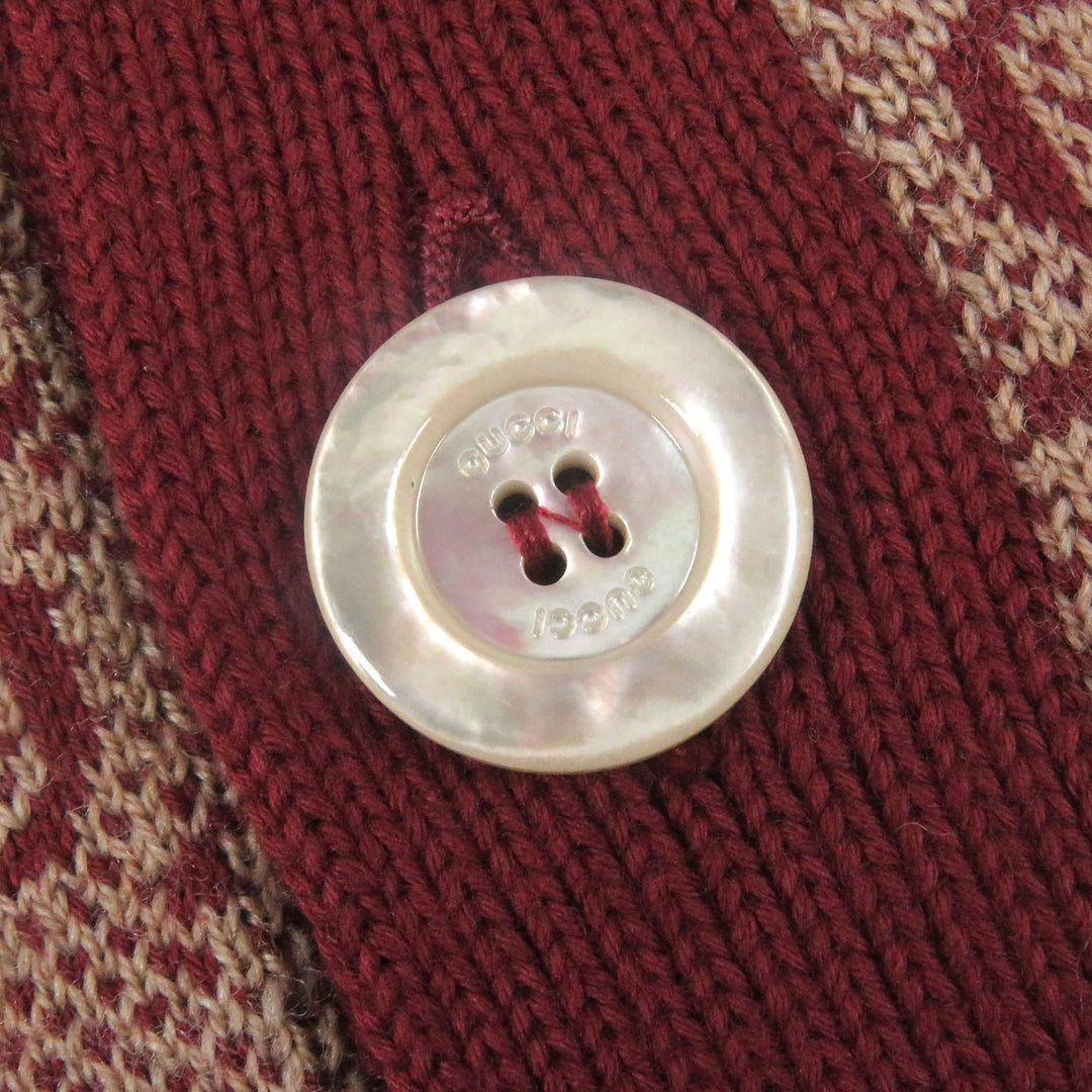 極美品□GUCCI グッチ 20AW 572631 ウール GGジャガード ロゴ総柄 ニットカーディガン セーター ボルドー S イタリア製 正規品 メンズ