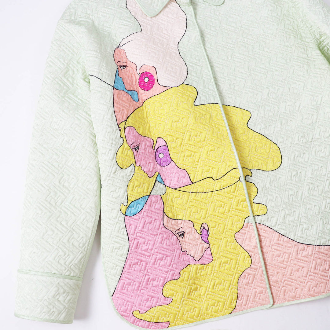 未使用品◎FENDI フェンディ 22SS FJ7264 by Kim Jones Hairdo Girls シルク100％ ベルト付 FFロゴ ズッカ柄 キルティングジャケット 38
