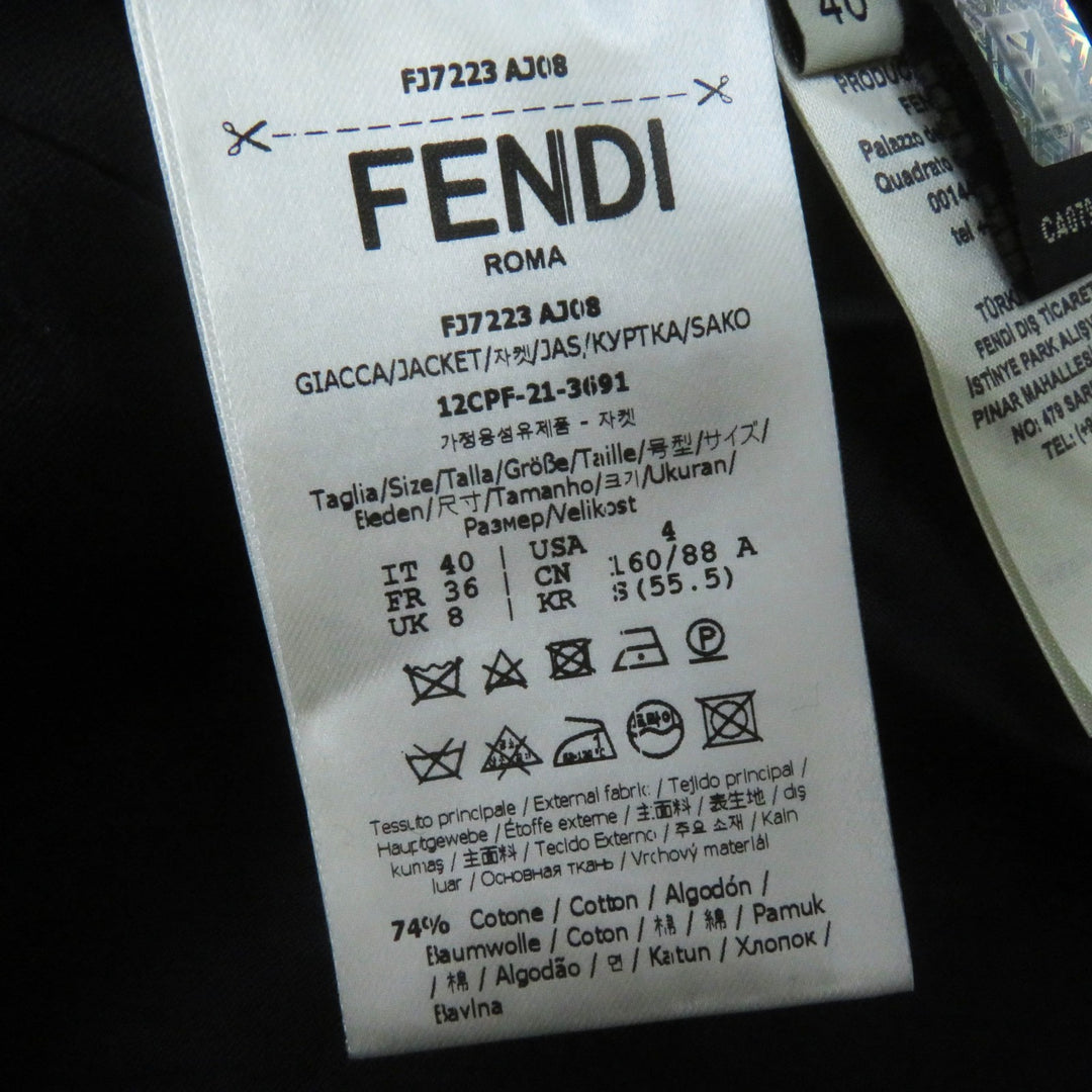 未使用品◎FENDI フェンディ 2021年製 FJ7223 シルク混 ベルベット クロップド丈 ジャケット ブラック 40 イタリア製 正規品 レディース