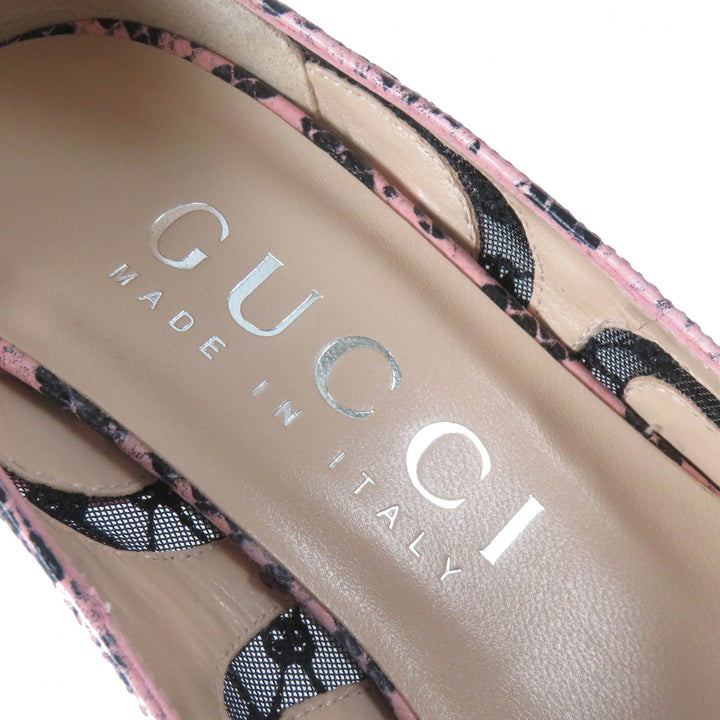 未使用品△GUCCI グッチ 738689 GGランバス パイソン プリント ポインテッドトゥ ハイヒール レザー パンプス ピンク ブラック 36.5 箱付