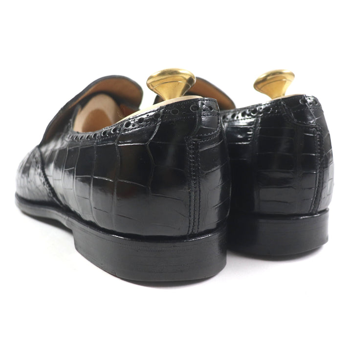 美品▼エドワードグリーン WIGMORE ヴィヴモア ウィングチップ メダリオン ローファー クロコダイル レザーシューズ 7.5 保存袋付 メンズ