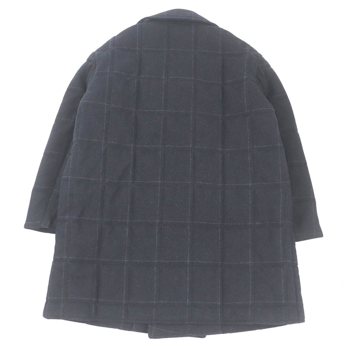 極美品□HERMES エルメス 23AW ウール カシミヤ チェック柄 ダブルブレスト 中綿入り チェスターコート ネイビー 48 イタリア製 正規品