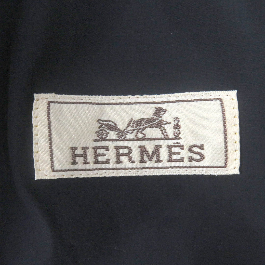 極美品□HERMES エルメス 23AW ウール カシミヤ チェック柄 ダブルブレスト 中綿入り チェスターコート ネイビー 48 イタリア製 正規品