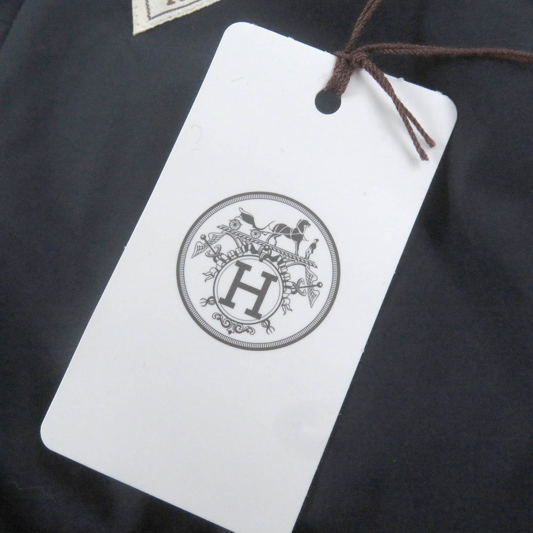 極美品□HERMES エルメス 23AW ウール カシミヤ チェック柄 ダブルブレスト 中綿入り チェスターコート ネイビー 48 イタリア製 正規品