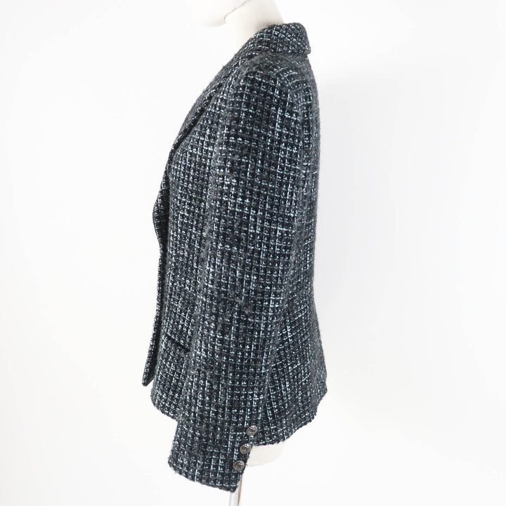 極美品◎CHANEL シャネル 22-23AW 22B P73315 Pre-Collection Look47 ココマークボタン付き ツイードジャケット ブラック ターコイズ 38