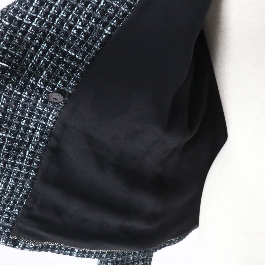 極美品◎CHANEL シャネル 22-23AW 22B P73315 Pre-Collection Look47 ココマークボタン付き ツイードジャケット ブラック ターコイズ 38