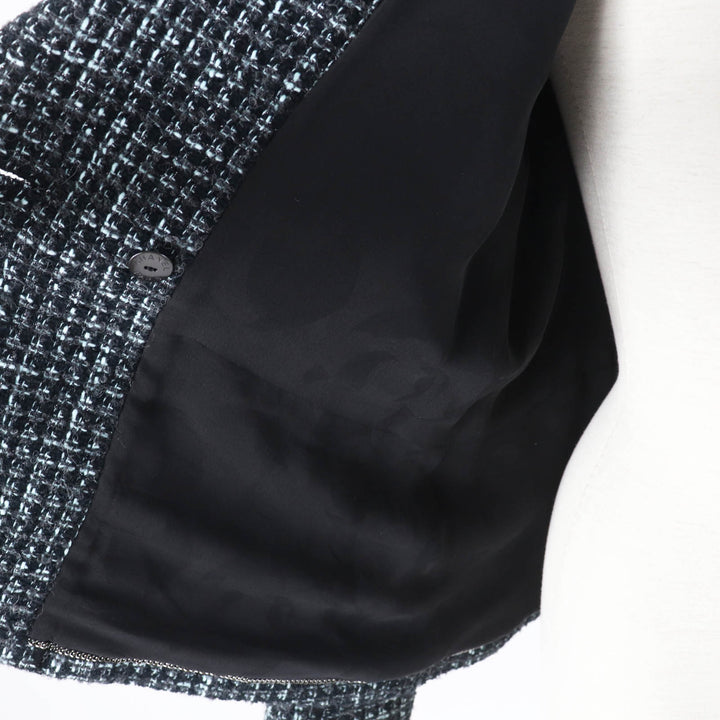 極美品◎CHANEL シャネル 22-23AW 22B P73315 Pre-Collection Look47 ココマークボタン付き ツイードジャケット ブラック ターコイズ 38