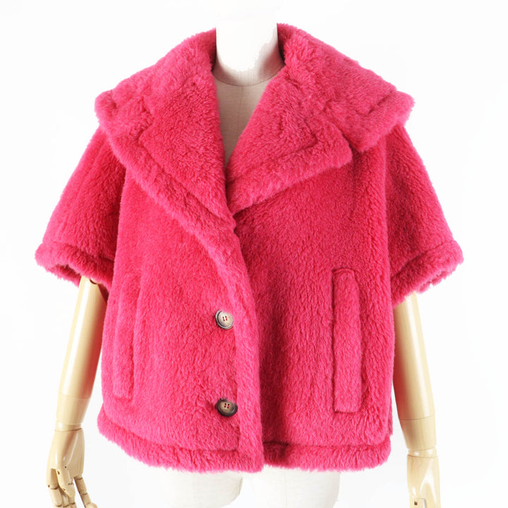 極美品◎Max Mara マックスマーラ 23AW 23473601376 白タグ TEDDY BEAR テディベア アルパカ ケープ／ポンチョ ショッキングピンク SM