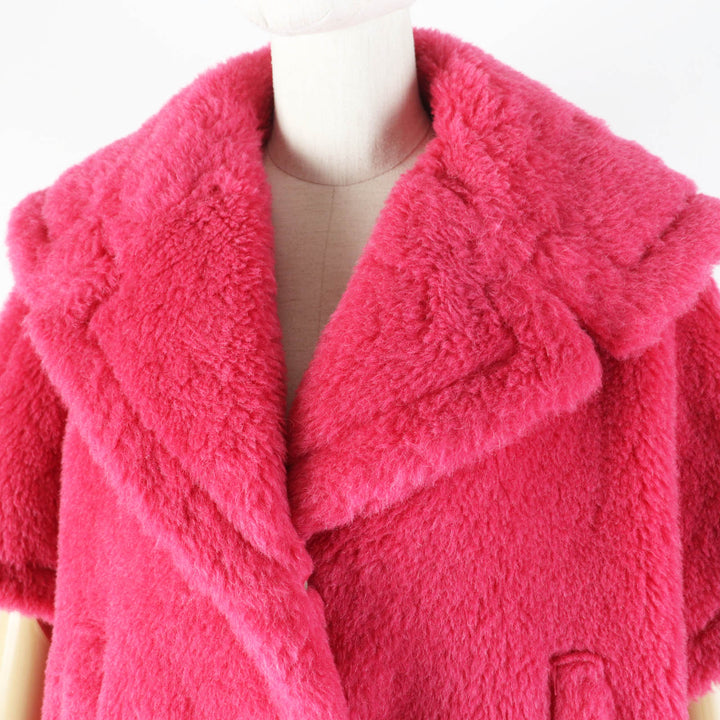 極美品◎Max Mara マックスマーラ 23AW 23473601376 白タグ TEDDY BEAR テディベア アルパカ ケープ／ポンチョ ショッキングピンク SM