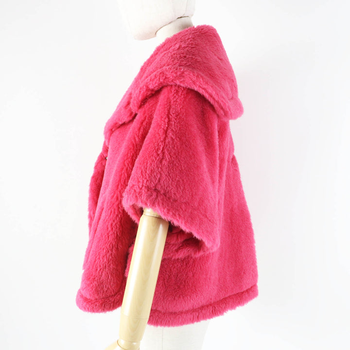 極美品◎Max Mara マックスマーラ 23AW 23473601376 白タグ TEDDY BEAR テディベア アルパカ ケープ／ポンチョ ショッキングピンク SM