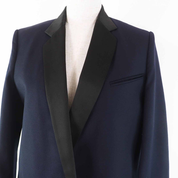 美品◎CELINE セリーヌ 2 8H28/5065 フィービーファイロ サテンラペル クロンビーコート ネイビー ブラック 34 仏製 正規品 レディース