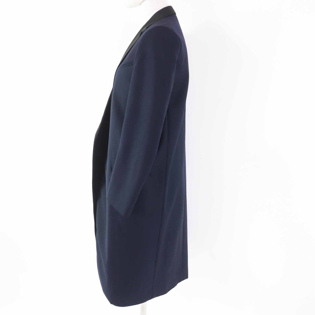 美品◎CELINE セリーヌ 2 8H28/5065 フィービーファイロ サテンラペル クロンビーコート ネイビー ブラック 34 仏製 正規品 レディース