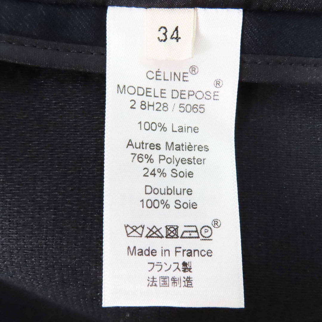 美品◎CELINE セリーヌ 2 8H28/5065 フィービーファイロ サテンラペル クロンビーコート ネイビー ブラック 34 仏製 正規品 レディース