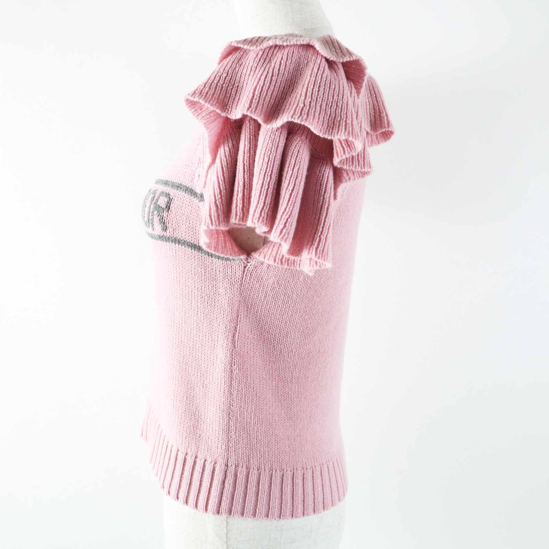 極美品◎Christian Dior クリスチャンディオール 344S13BM003 カシミヤ100％ フリル ショートスリーブニット ピンク グレー 38 正規品