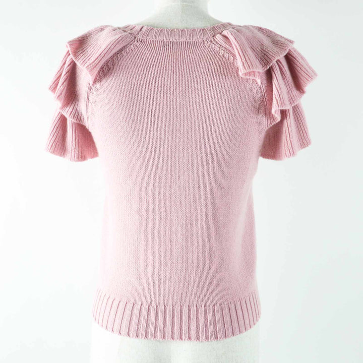 極美品◎Christian Dior クリスチャンディオール 344S13BM003 カシミヤ100％ フリル ショートスリーブニット ピンク グレー 38 正規品