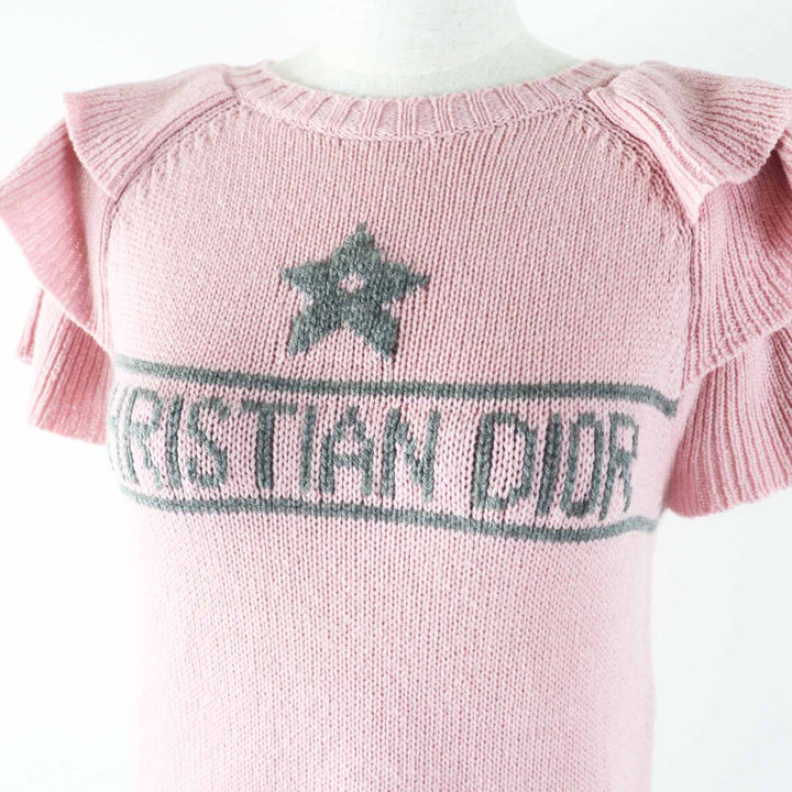 極美品◎Christian Dior クリスチャンディオール 344S13BM003 カシミヤ100％ フリル ショートスリーブニット ピンク グレー 38 正規品