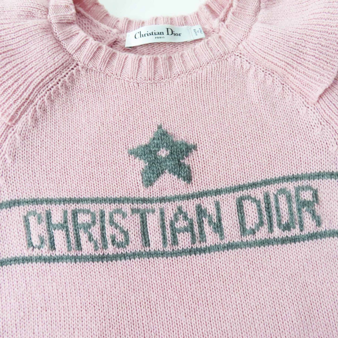 極美品◎Christian Dior クリスチャンディオール 344S13BM003 カシミヤ100％ フリル ショートスリーブニット ピンク グレー 38 正規品