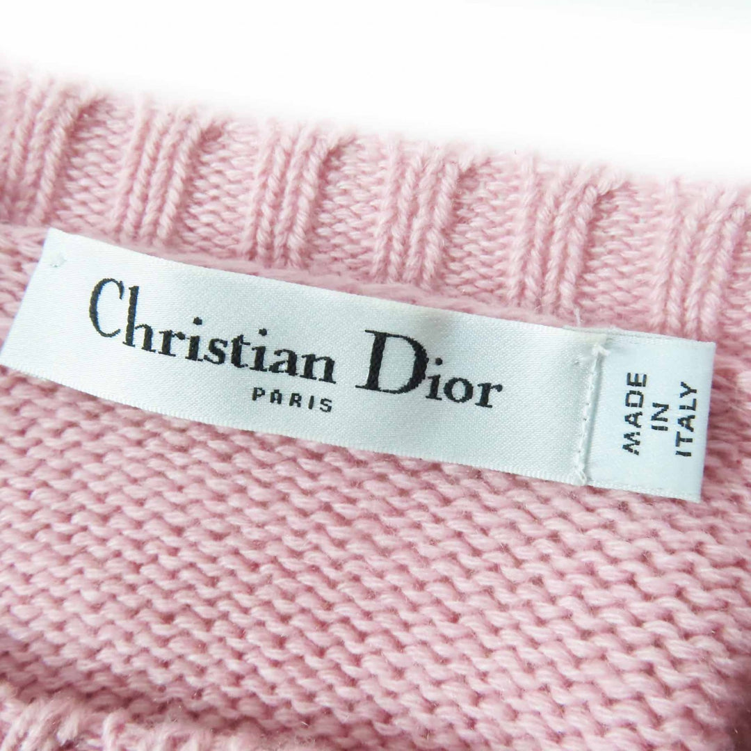 極美品◎Christian Dior クリスチャンディオール 344S13BM003 カシミヤ100％ フリル ショートスリーブニット ピンク グレー 38 正規品