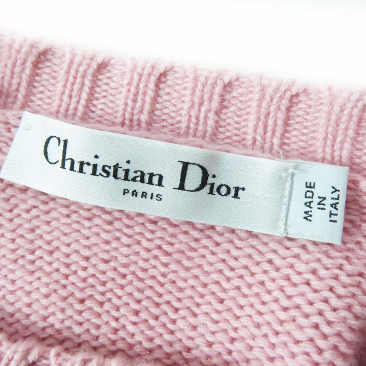 極美品◎Christian Dior クリスチャンディオール 344S13BM003 カシミヤ100％ フリル ショートスリーブニット ピンク グレー 38 正規品