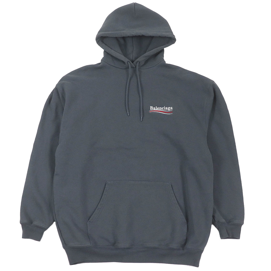 美品□BALENCIAGA バレンシアガ 2021年製 578135 キャンペーンロゴ エンブロイダリー パーカー グレー S イタリア製 正規品 メンズ