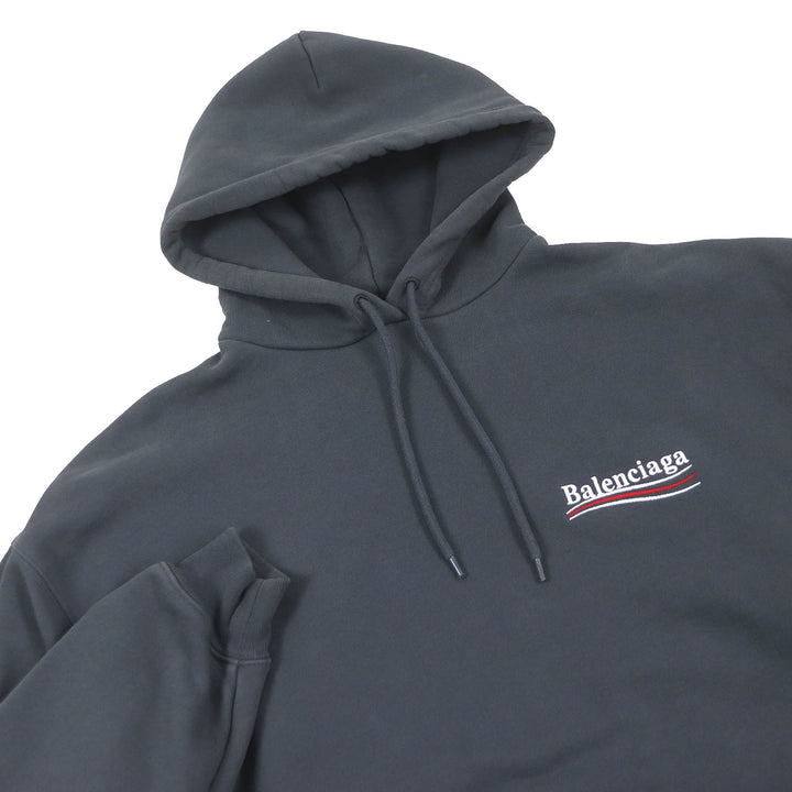 美品□BALENCIAGA バレンシアガ 2021年製 578135 キャンペーンロゴ エンブロイダリー パーカー グレー S イタリア製 正規品 メンズ