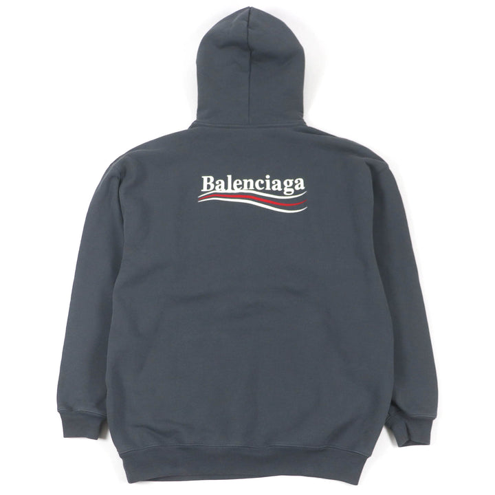 美品□BALENCIAGA バレンシアガ 2021年製 578135 キャンペーンロゴ エンブロイダリー パーカー グレー S イタリア製 正規品 メンズ