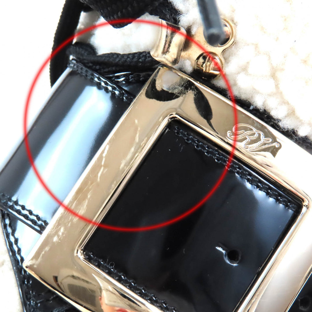 美品△ROGER VIVIER ロジェヴィヴィエ RVW6463385 ヴィヴ ゴーシック ファー メタルバックル パテントレザー ムートン アンクルブーツ 36