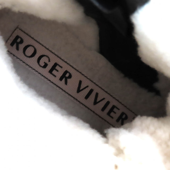 美品△ROGER VIVIER ロジェヴィヴィエ RVW6463385 ヴィヴ ゴーシック ファー メタルバックル パテントレザー ムートン アンクルブーツ 36