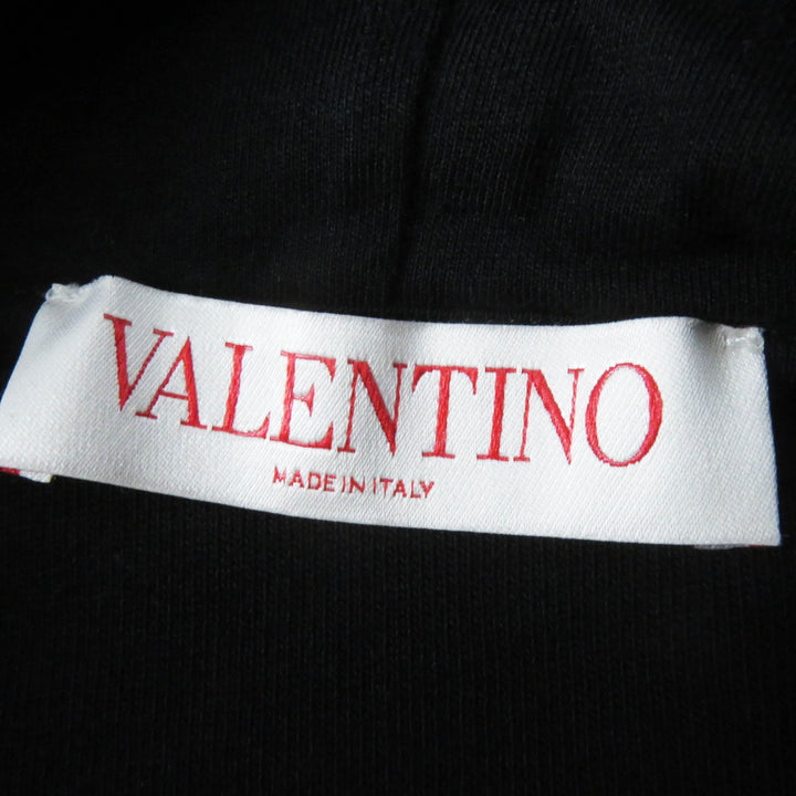 美品◎VALENTINO ヴァレンティノ XB3MF16C71R エンボスロゴ クロップド プルオーバー パーカー ブラック XS イタリア製正規品 レディース