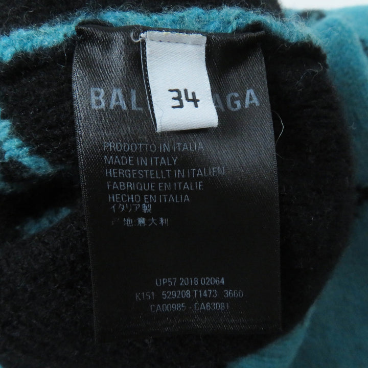 美品◎BALENCIAGA バレンシアガ 529208 ウール ジャガードロゴ クロップド丈 ニット プルオーバー グリーン 34 伊製 正規品 レディース