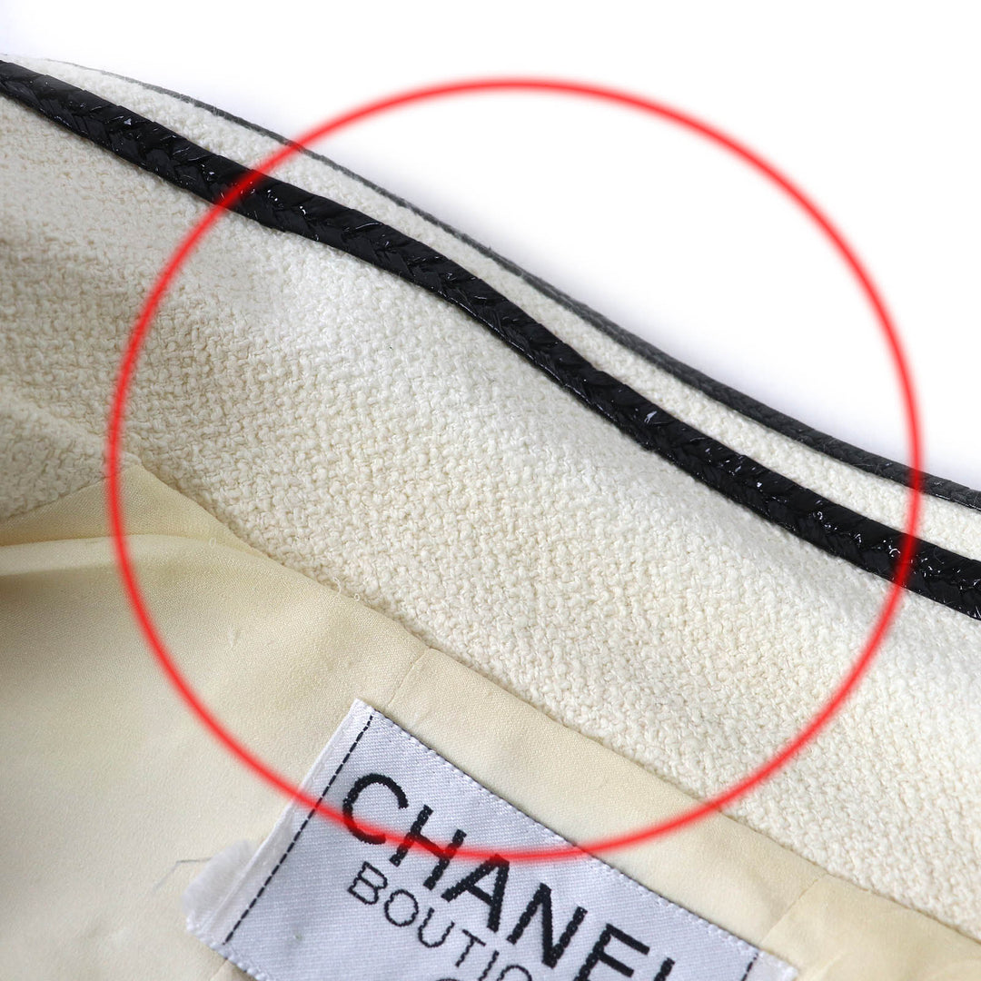良品△CHANEL シャネル ヴィンテージ 95P P04690 コットン100％ 名作 ココマークボタン クロップド ツイードジャケット 36 仏製 正規品