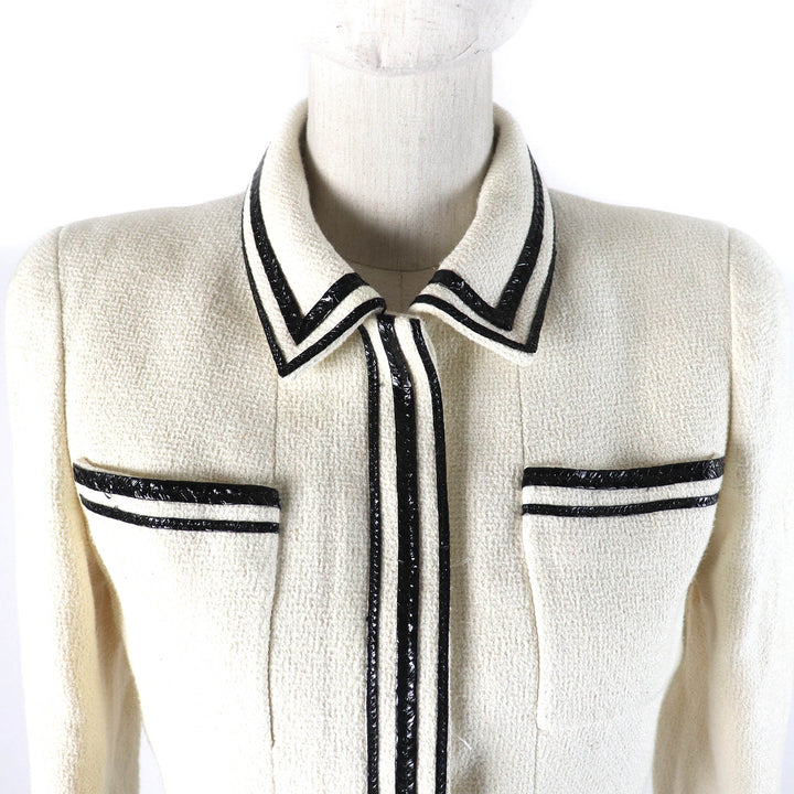 良品△CHANEL シャネル ヴィンテージ 95P P04690 コットン100％ 名作 ココマークボタン クロップド ツイードジャケット 36 仏製 正規品