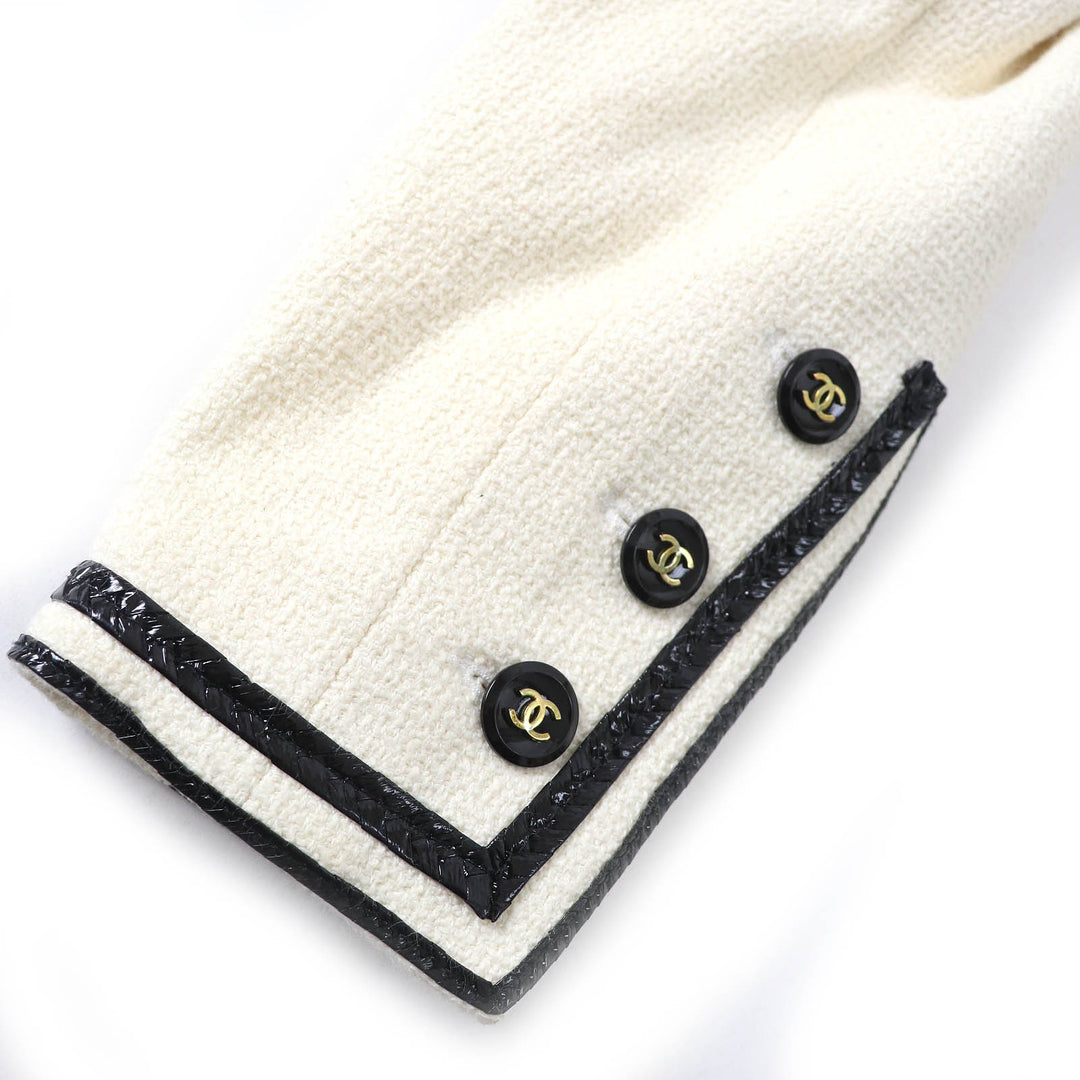 良品△CHANEL シャネル ヴィンテージ 95P P04690 コットン100％ 名作 ココマークボタン クロップド ツイードジャケット 36 仏製 正規品