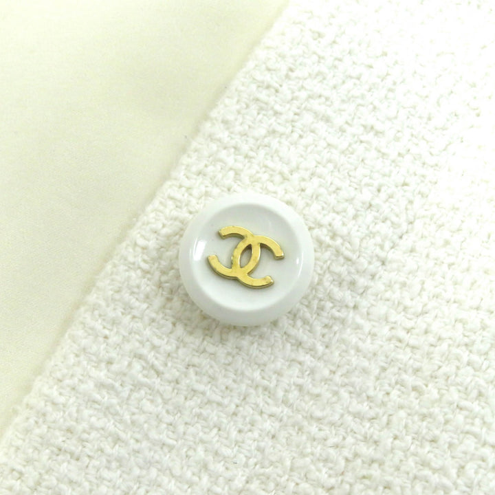 良品△CHANEL シャネル ヴィンテージ 95P P04690 コットン100％ 名作 ココマークボタン クロップド ツイードジャケット 36 仏製 正規品