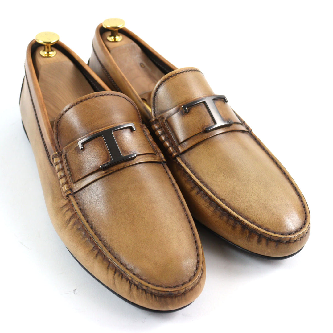 極美品○TOD’S トッズ シティ ゴンミーニ Tタイムレス ブラッシュドレザー ラバーペブル ドライビングシューズ 9 メンズ 定価108900円