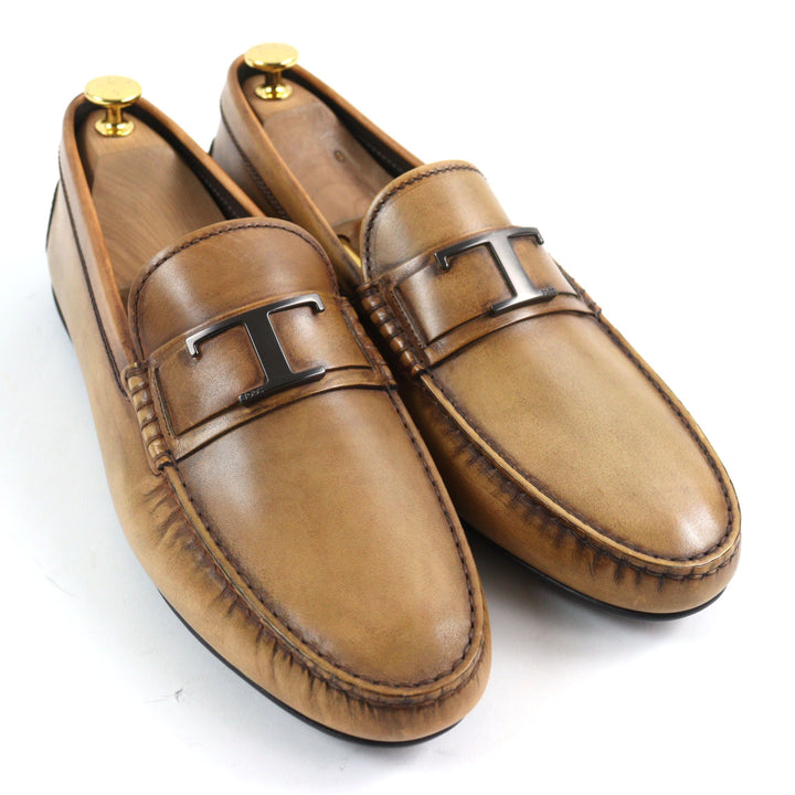 極美品○TOD’S トッズ シティ ゴンミーニ Tタイムレス ブラッシュドレザー ラバーペブル ドライビングシューズ 9 メンズ 定価108900円