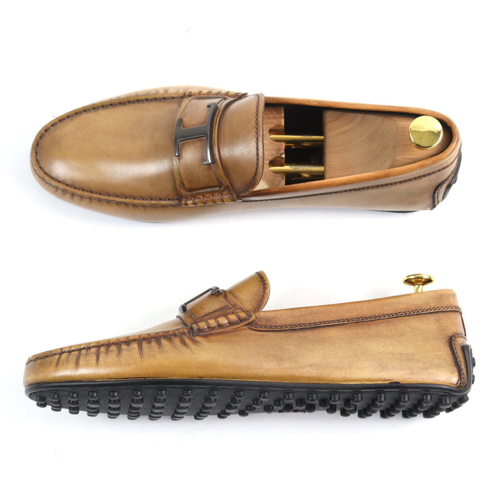 極美品○TOD’S トッズ シティ ゴンミーニ Tタイムレス ブラッシュドレザー ラバーペブル ドライビングシューズ 9 メンズ 定価108900円